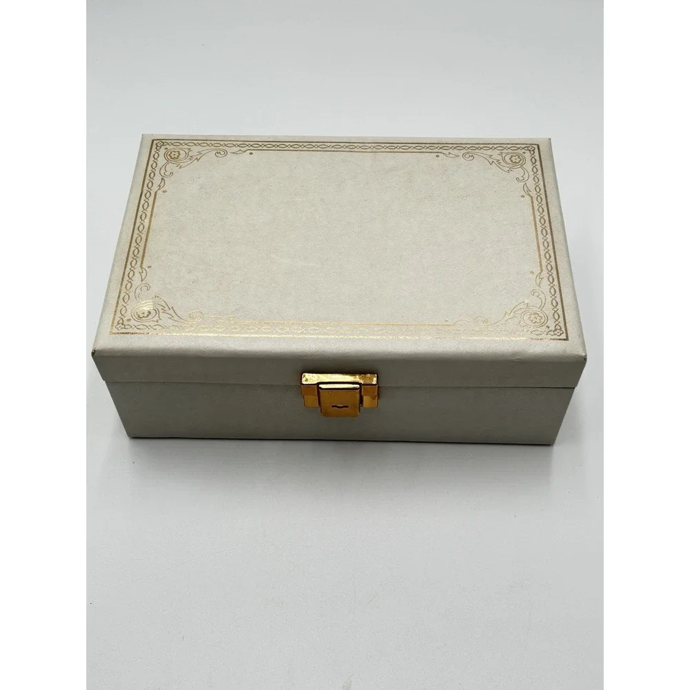 Vintage Buxton Jewelry Box w Key Ivory Red Velvet 2 Tier MCM USA Vanity